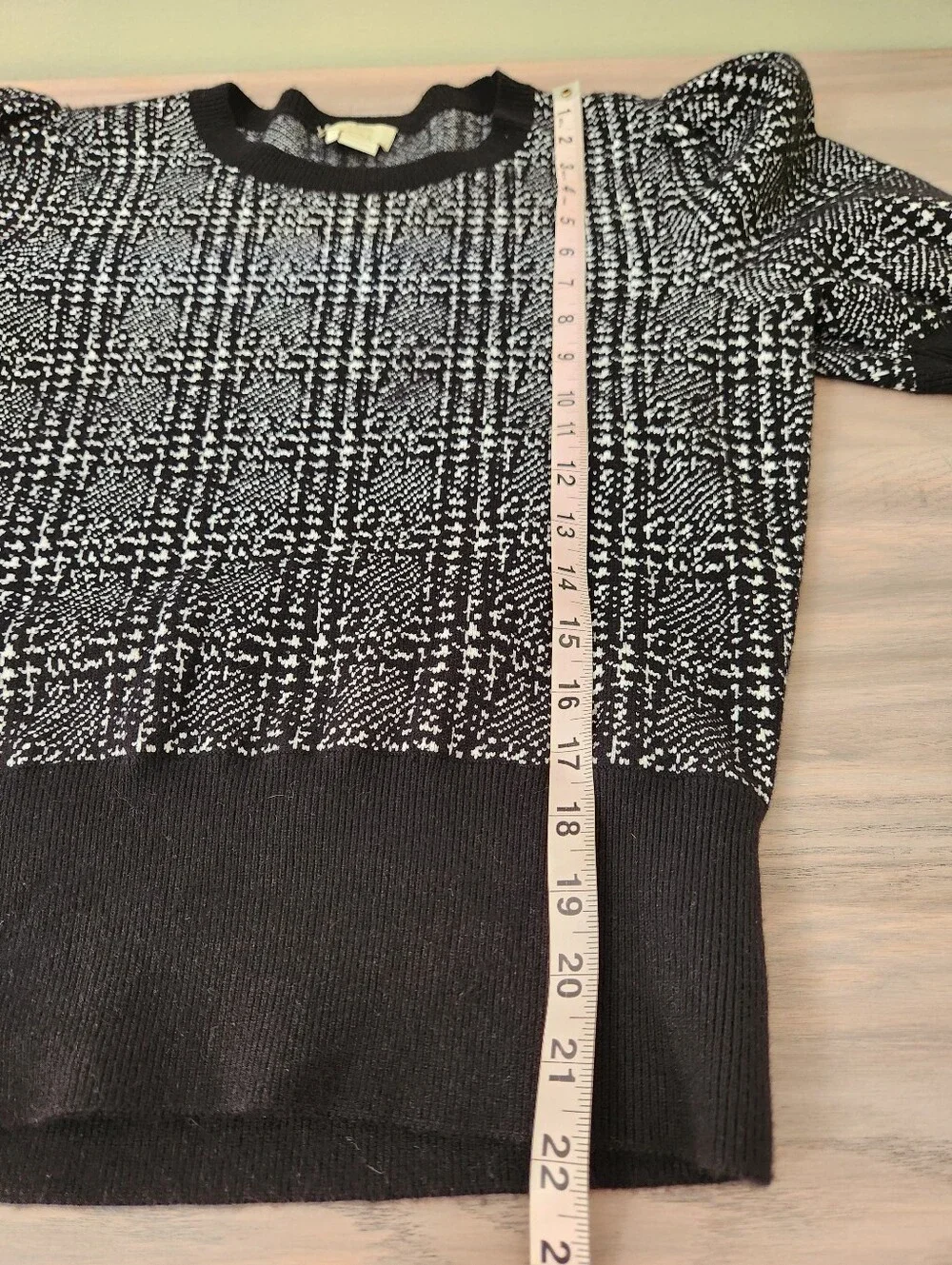Kate Spade Black & White Plaid Puff Short Sleeve Wool Blend Sweater Sz Medium